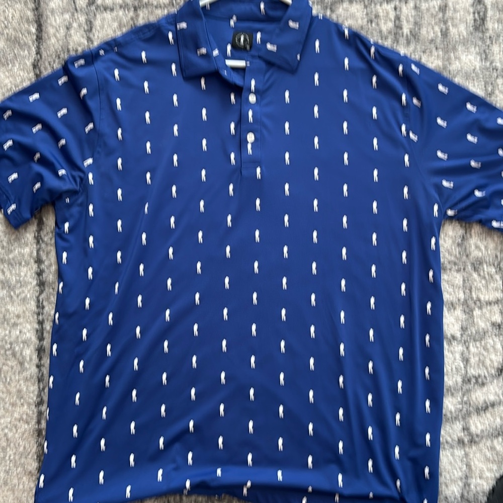 2xl “U Suck at Golf” dark blue with white beer dinking logos all over it